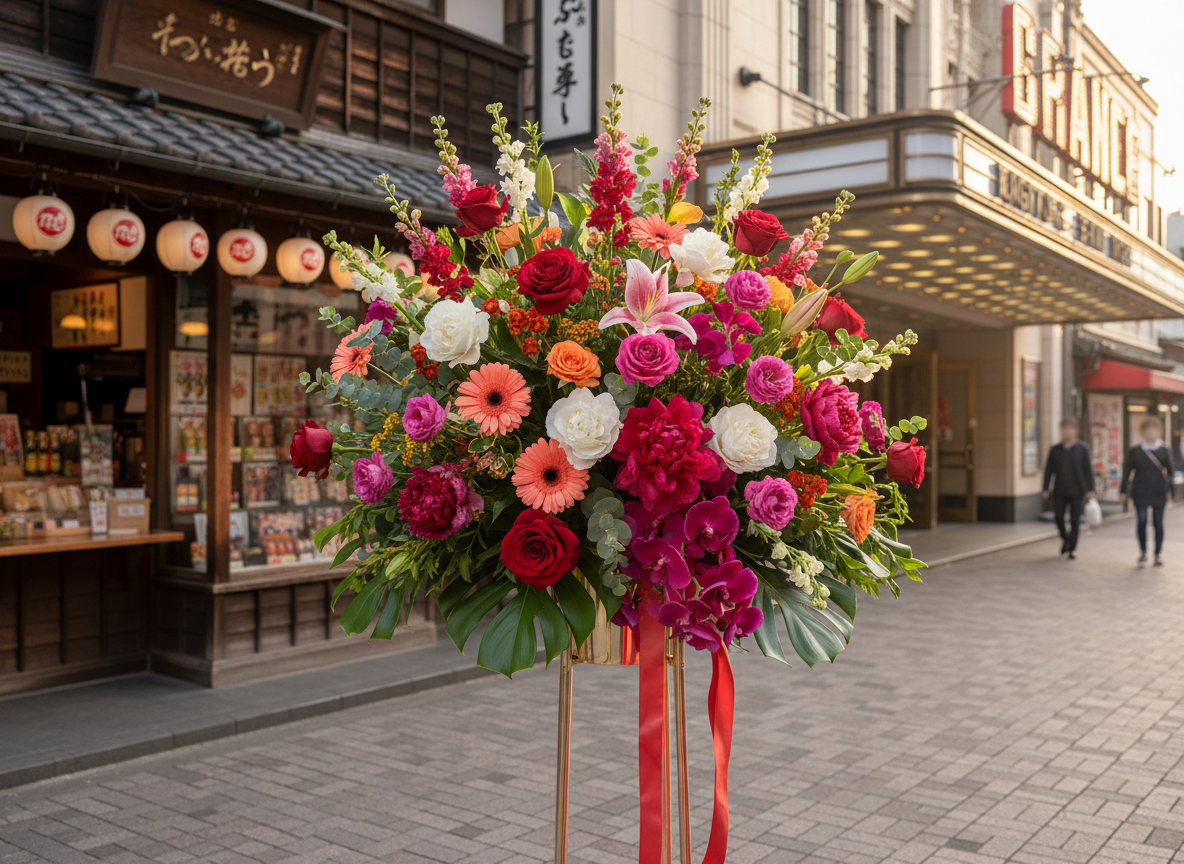 名古屋の店舗や劇場に贈る華やかなスタンド花